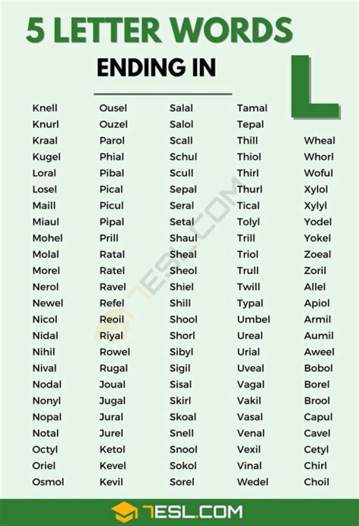 5 Letter Words Ending with L – Wordle Game Help