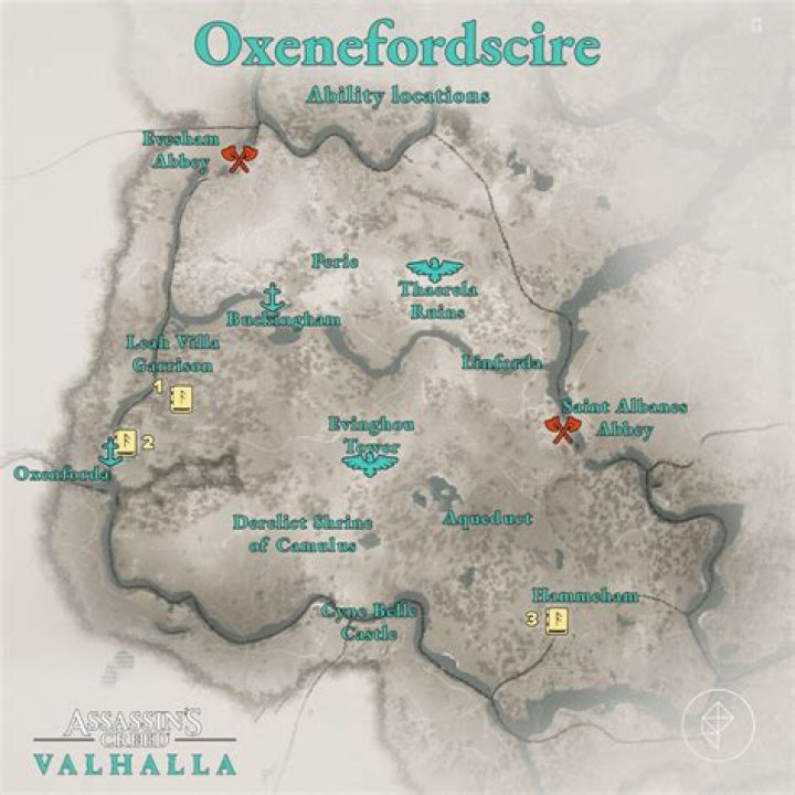 All Assassin’s Creed Valhalla Oxenefordscire Abilities locations map