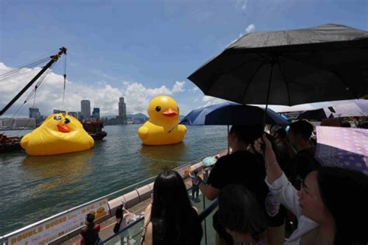 All puffed up: deflated rubber duck returns to Hong Kong’s Victoria Harbour after 2-day break