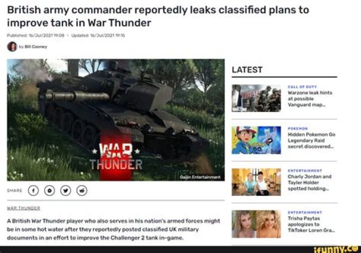 British army commander reportedly leaks classified plans to improve tank in War Thunder
