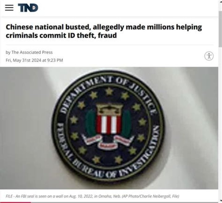 Chinese national busted, allegedly made millions helping criminals commit ID theft, fraud