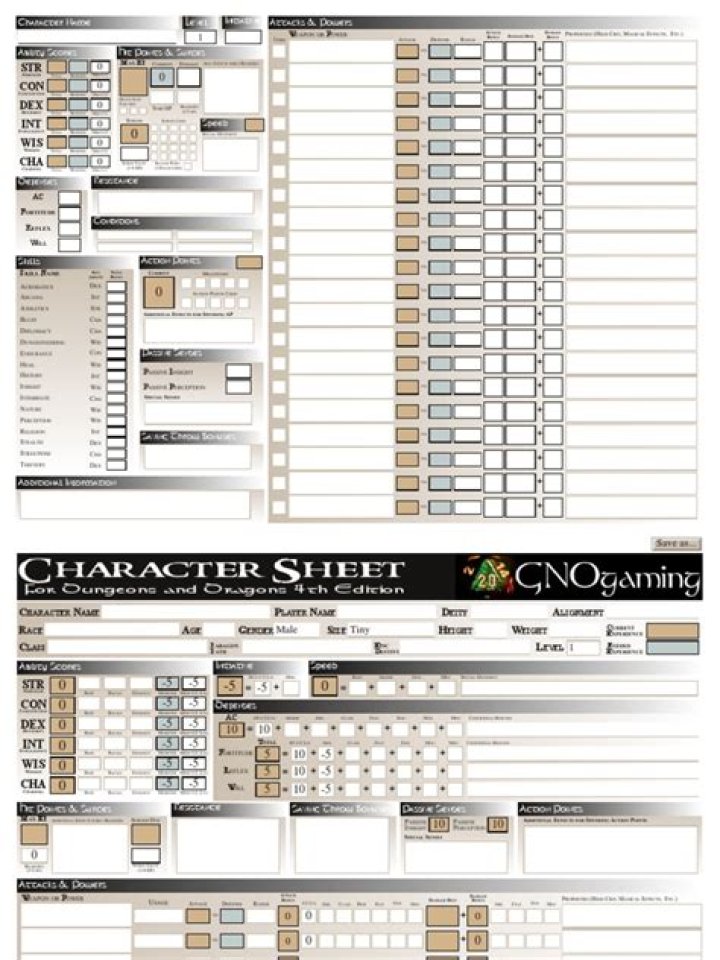 D&D 4E - 4e Character Sheet, fully editable and auto populating