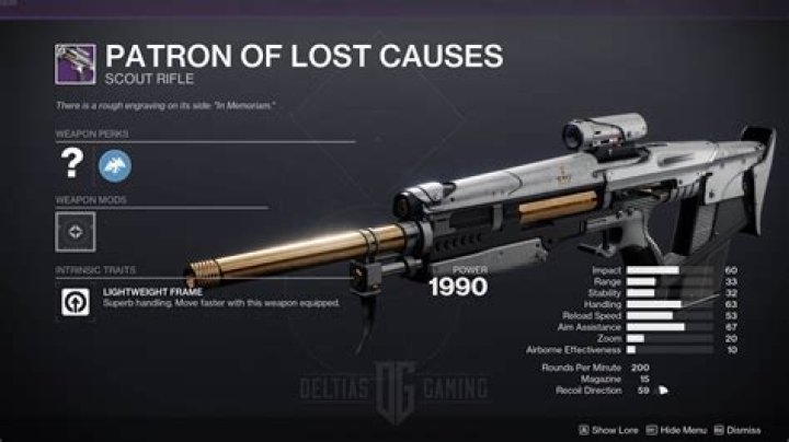 Destiny 2: How to Get Patron of Lost Causes Scout Rifle & God Roll