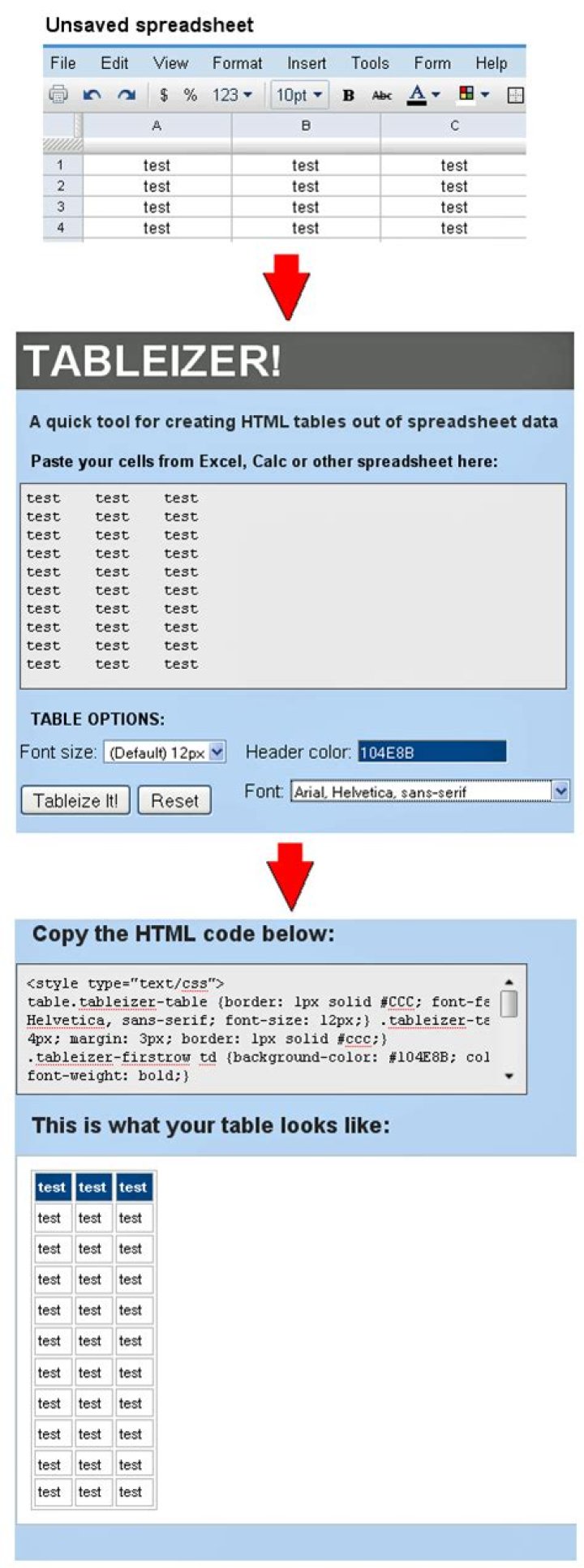 Generate HTML Table From Excel Spreadsheet