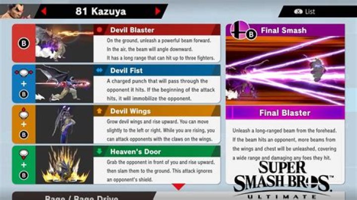 Kazuya Mishima Super Smash Bros. Ultimate Move List