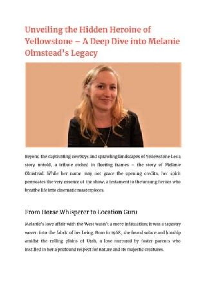 Melanie Olmstead: The Unsung Hero Of The Entertainment Industry
