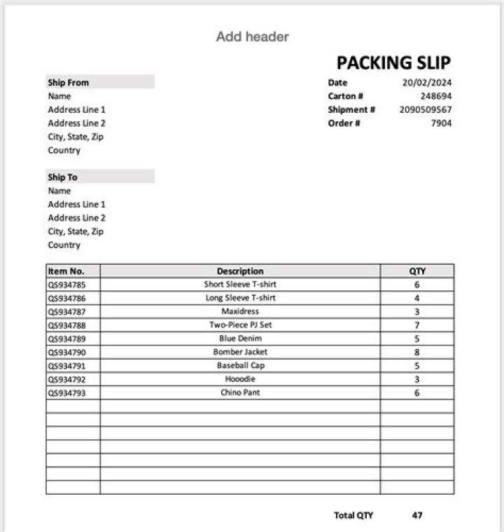Packing Slip